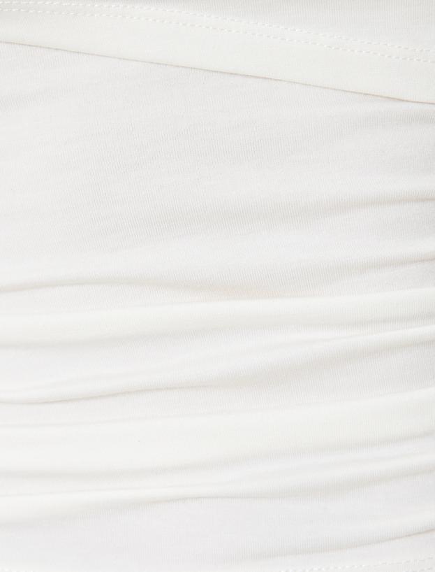 Kayık Yaka Tişört Drape Detaylı Slim Fit Kısa Kollu_5