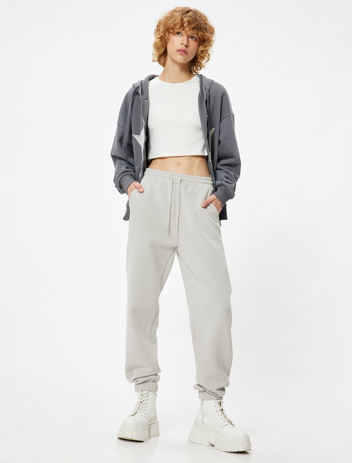  Şardonlu Jogger Eşofman Altı Beli Bağcıklı Cepli Standart Bel Rahat Kalıp