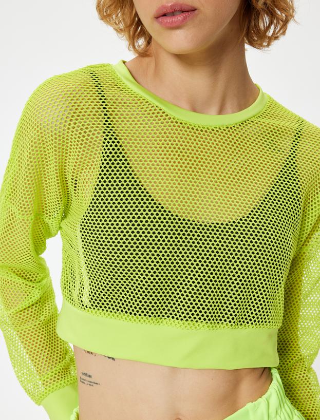 Spor File Tişört Crop Uzun Kollu Bisiklet Yaka_3