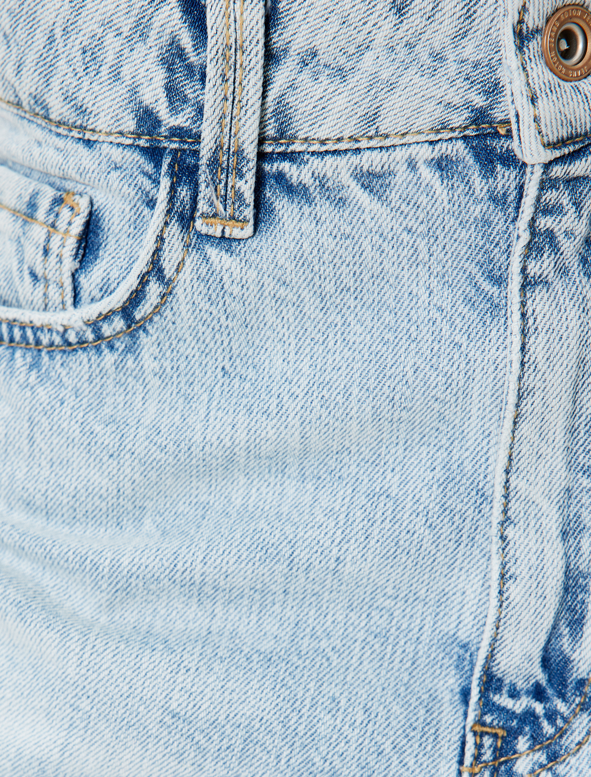   Mini Kot Şort Yüksek Bel Kesik Püsküllü Paça Düğmeli Cepli Pamuklu