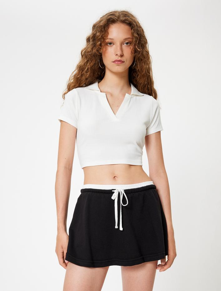  Mini Şort Etek Beli Bağcıklı Rahat Kalıp