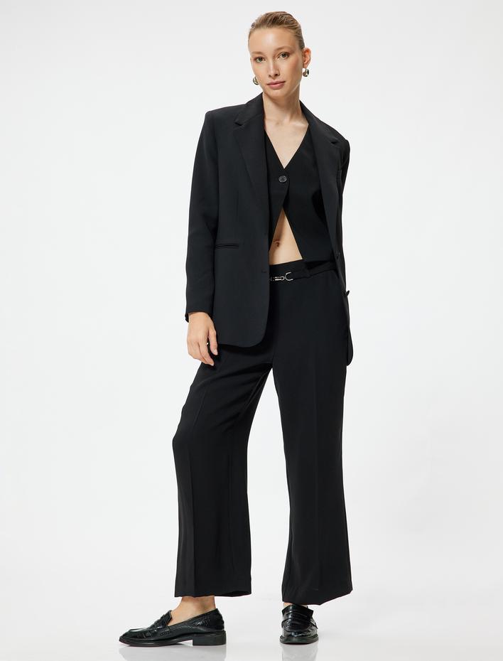  Culotte Kumaş Pantolon Cepli Metal Aksesuar Detaylı