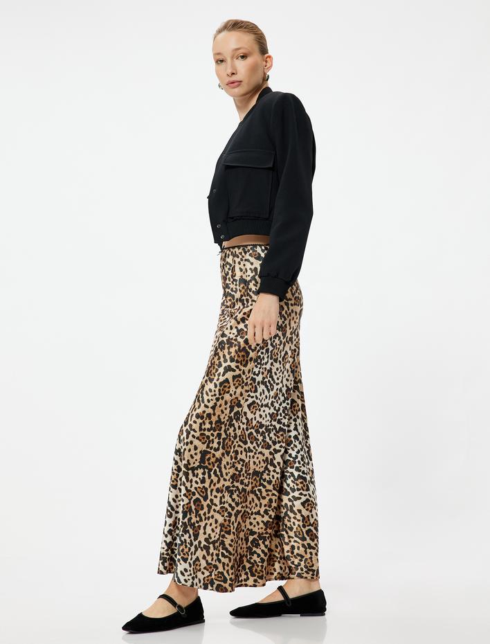  Uzun Saten Leopar Etek Standart Bel