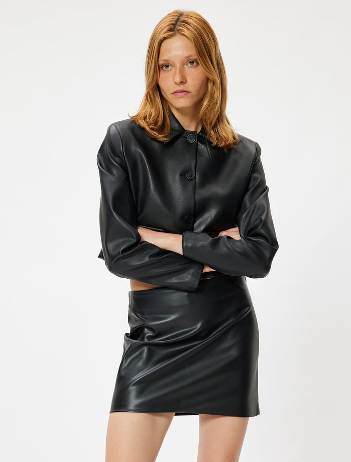  A Kesim Suni Deri Etek Mini Boy