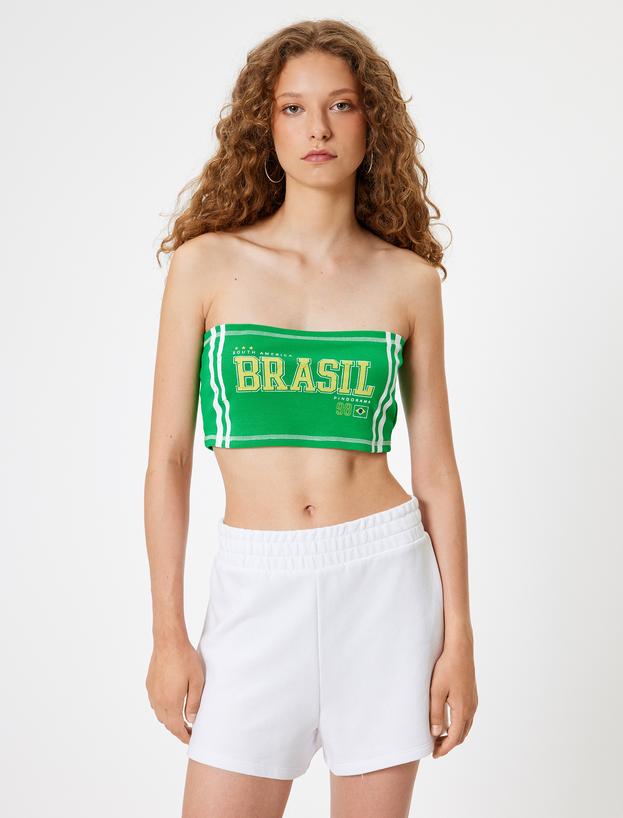 Straplez Crop Üst Slogan Baskılı Kolsuz Slim Fit_2