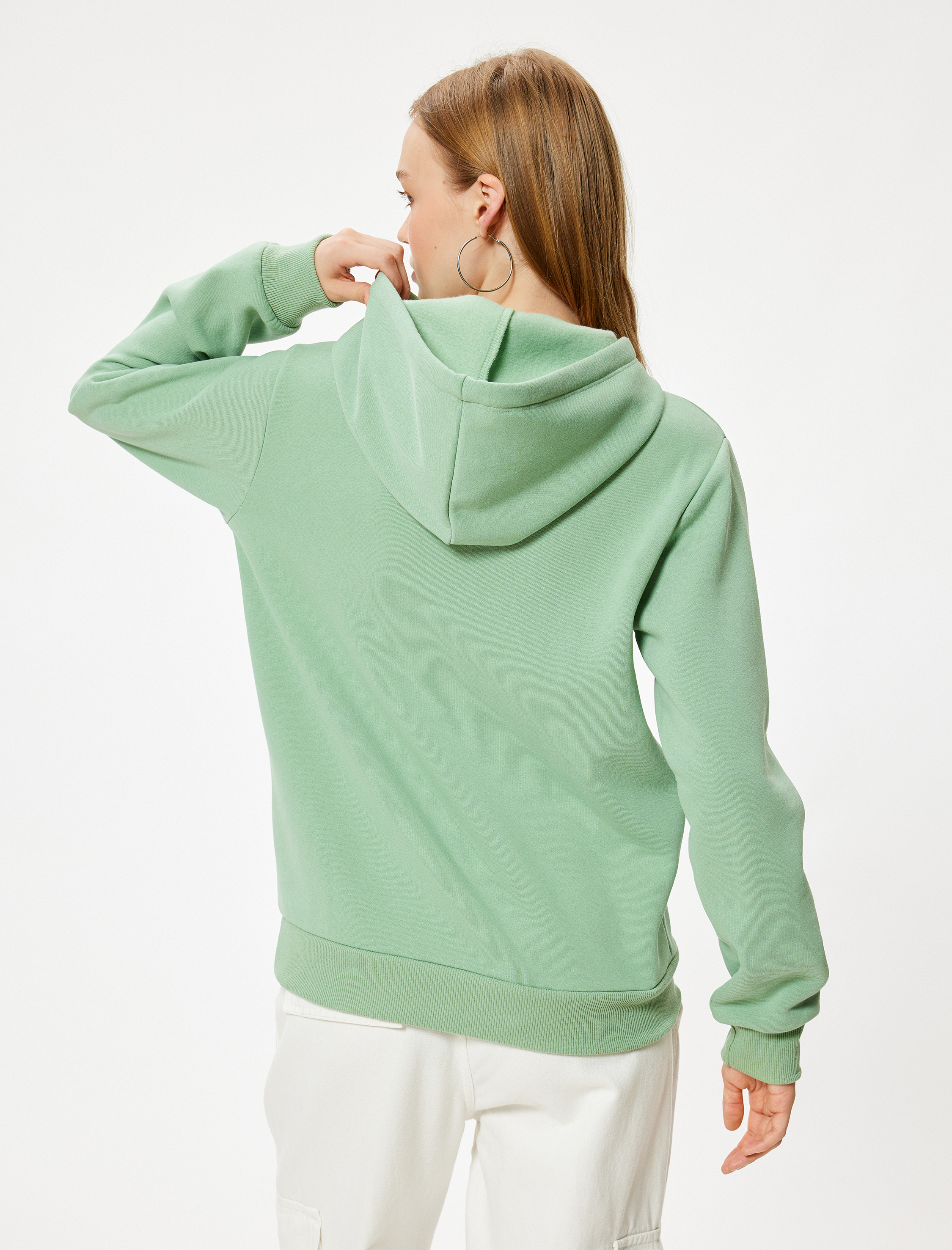   Oversize Kapüşonlu Sweatshirt Slogan Baskılı Kanguru Cepli Şardonlu