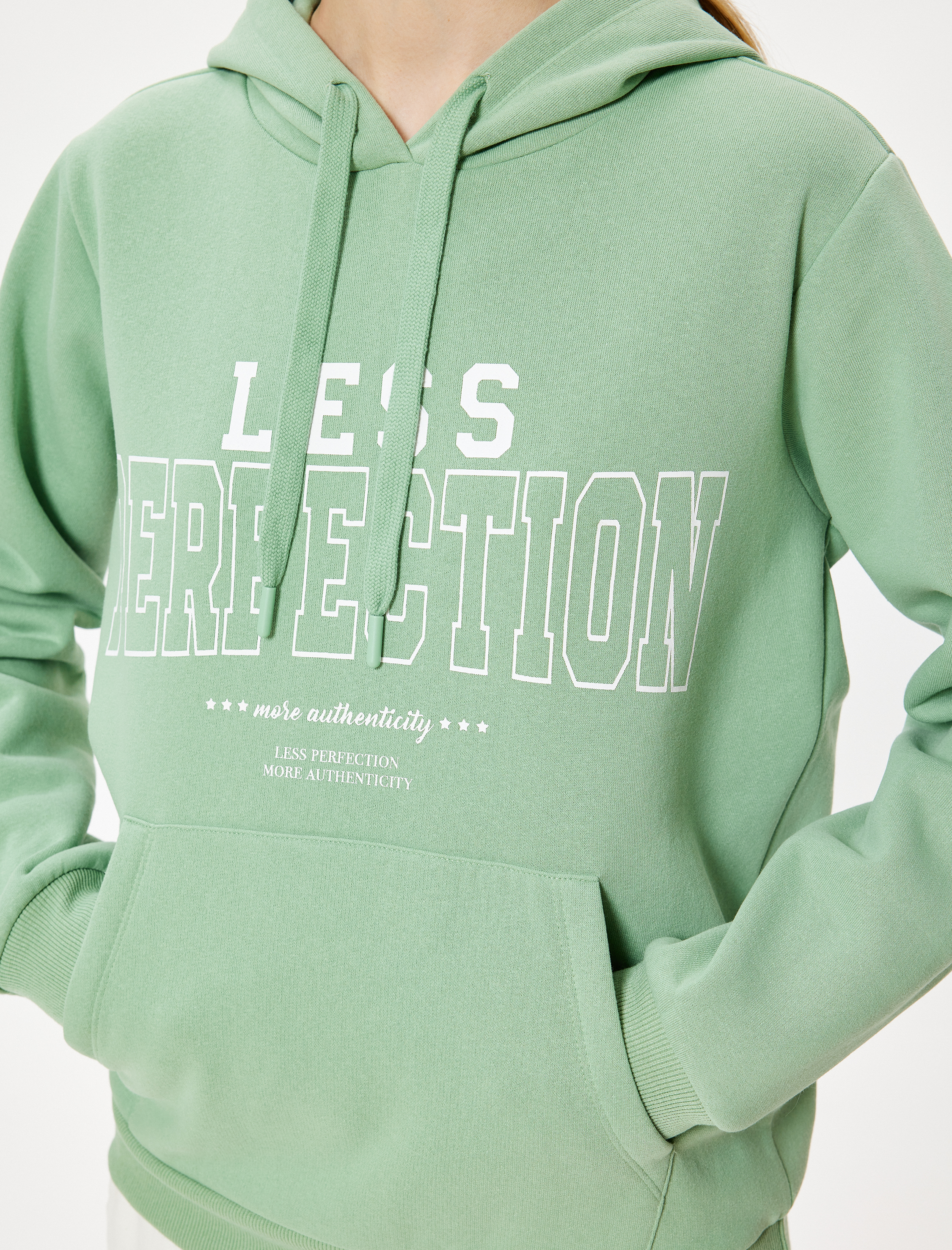   Oversize Kapüşonlu Sweatshirt Slogan Baskılı Kanguru Cepli Şardonlu