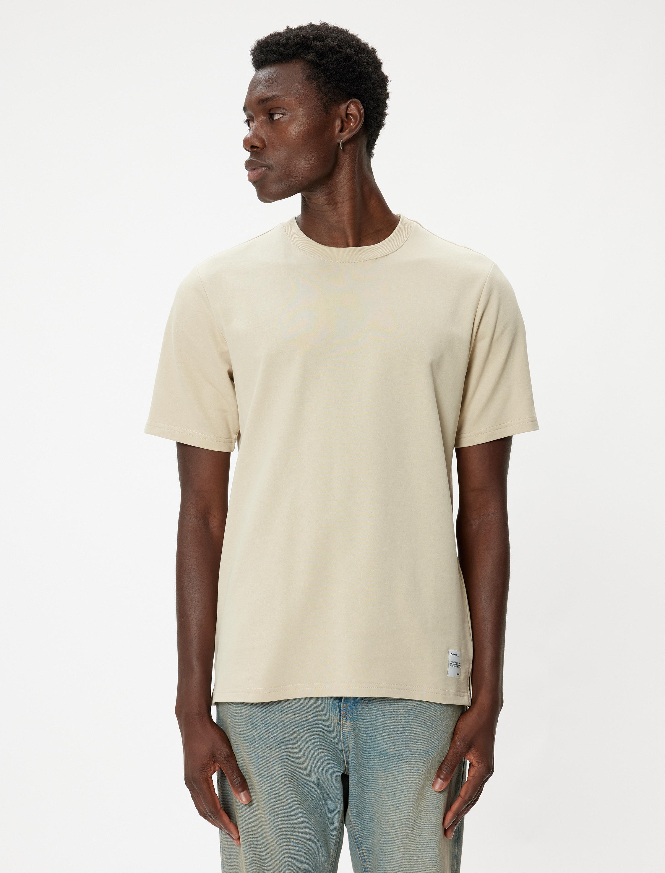   Pamuklu Bisiklet Yaka Etiket Detaylı Kısa Kollu Basic Tişört