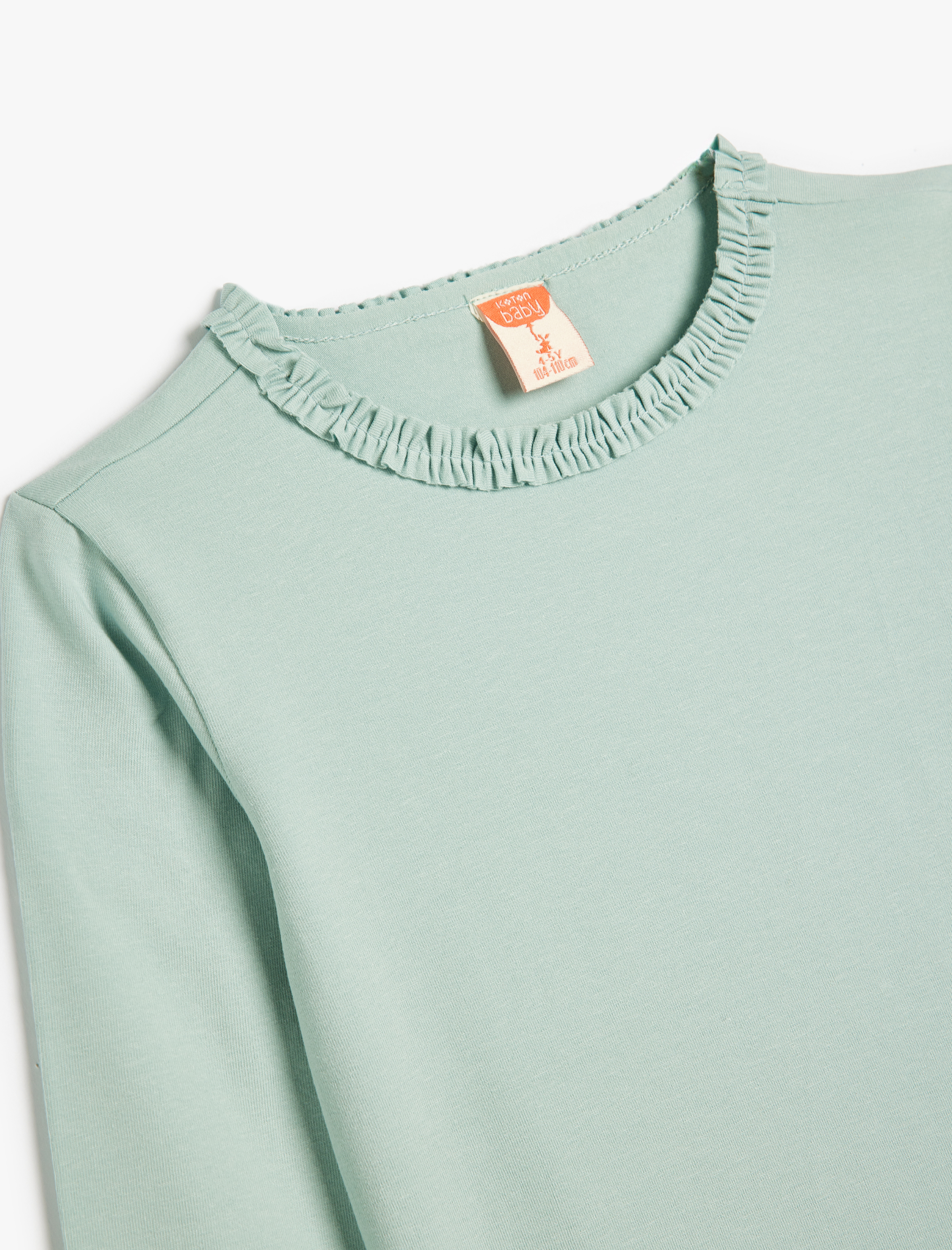  Kız Bebek Basic Fırfırlı Uzun Kollu Tişört Bisiklet Yaka Pamuklu