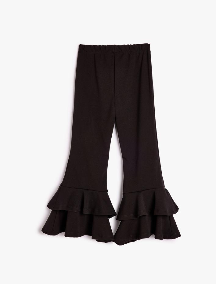 Kız Çocuk İspanyol Paça Pantolon Katlı Fırfır Detaylı Beli Lastikli