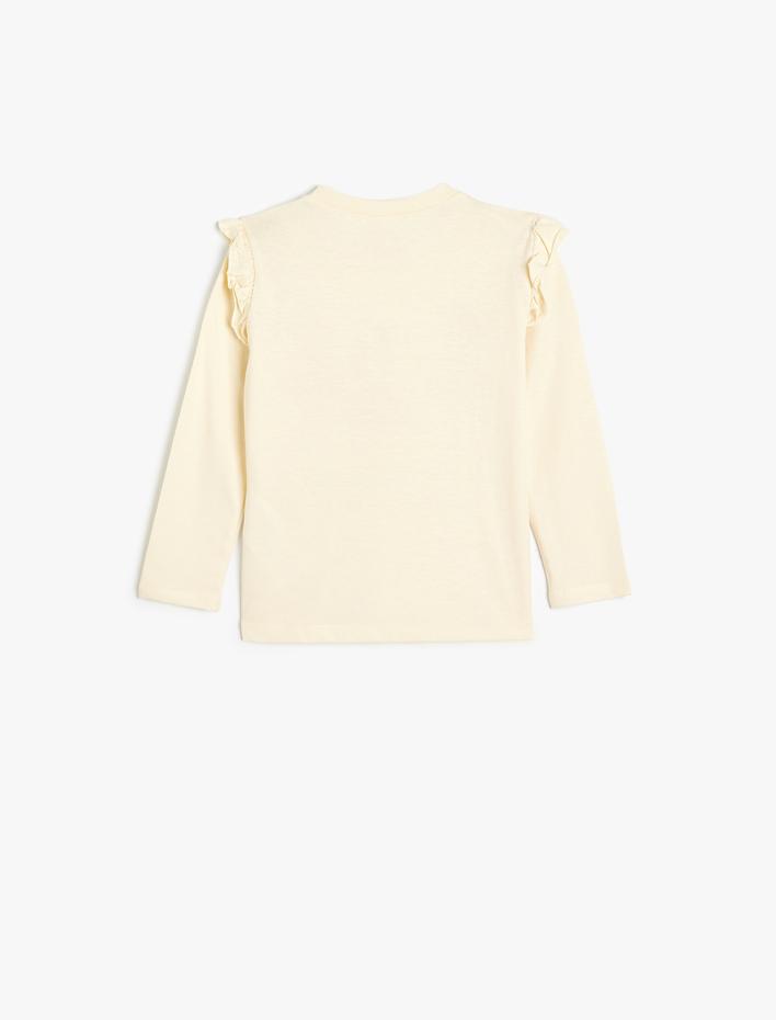 Kız Bebek Uzun Kollu Tişört Balerin Baskılı Pamuklu Bisiklet Yaka