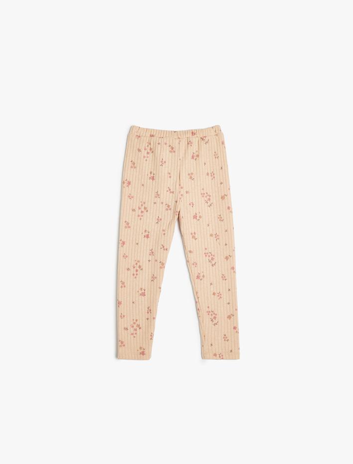 Kız Bebek Tayt Çiçekli Dokulu Beli Lastikli