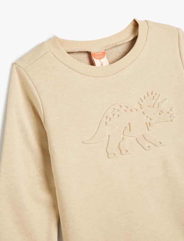 Dinozor Baskılı Sweatshirt Uzun Kollu Bisiklet Yaka_2