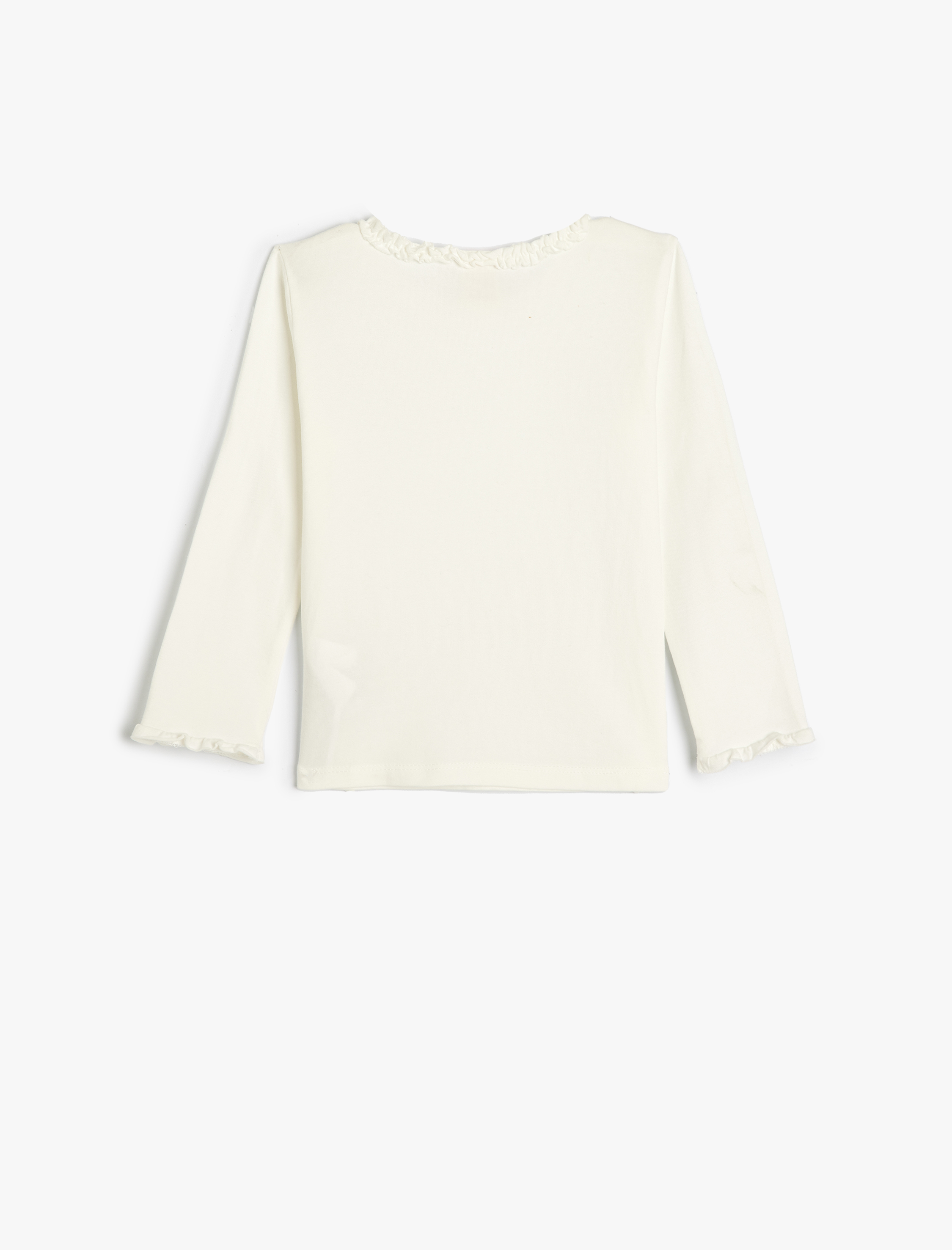  Kız Bebek Basic Fırfırlı Uzun Kollu Tişört Bisiklet Yaka Pamuklu