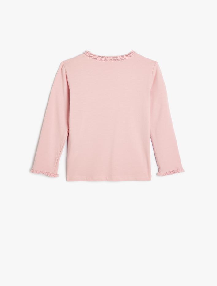 Kız Bebek Basic Fırfırlı Uzun Kollu Tişört Bisiklet Yaka Pamuklu