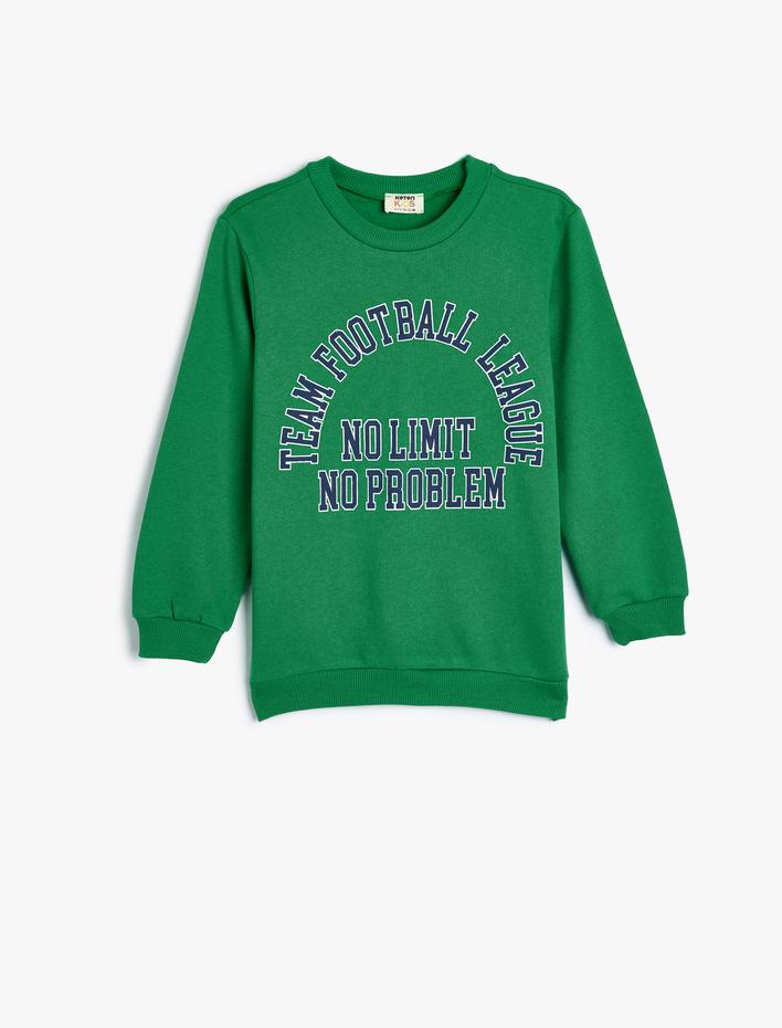 Erkek Çocuk Sweatshirt Uzun Kollu Bisiklet Yaka Slogan Baskılı Şardonlu