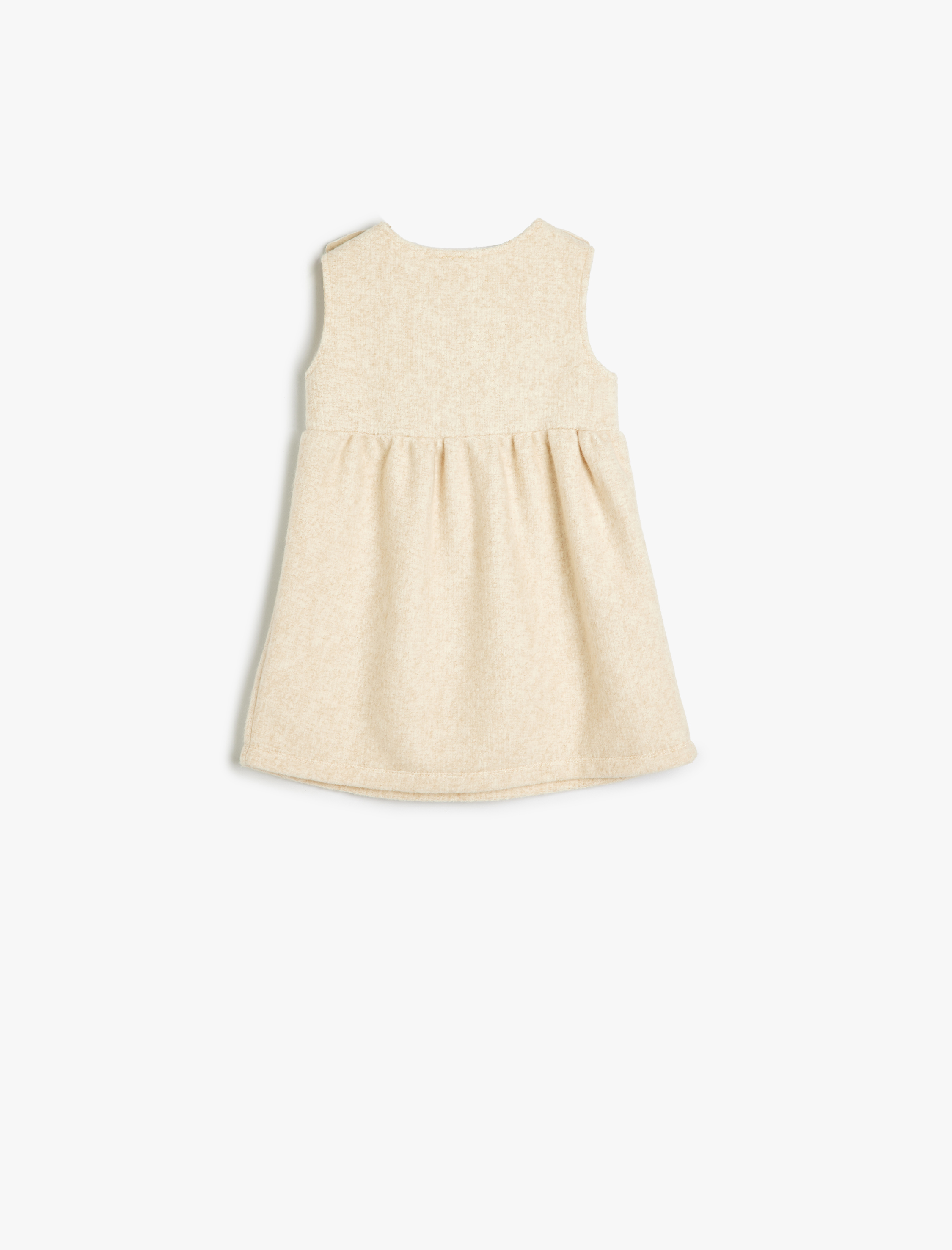  Kız Bebek Düğme Detaylı Mantar İşlemeli Askılı Elbise