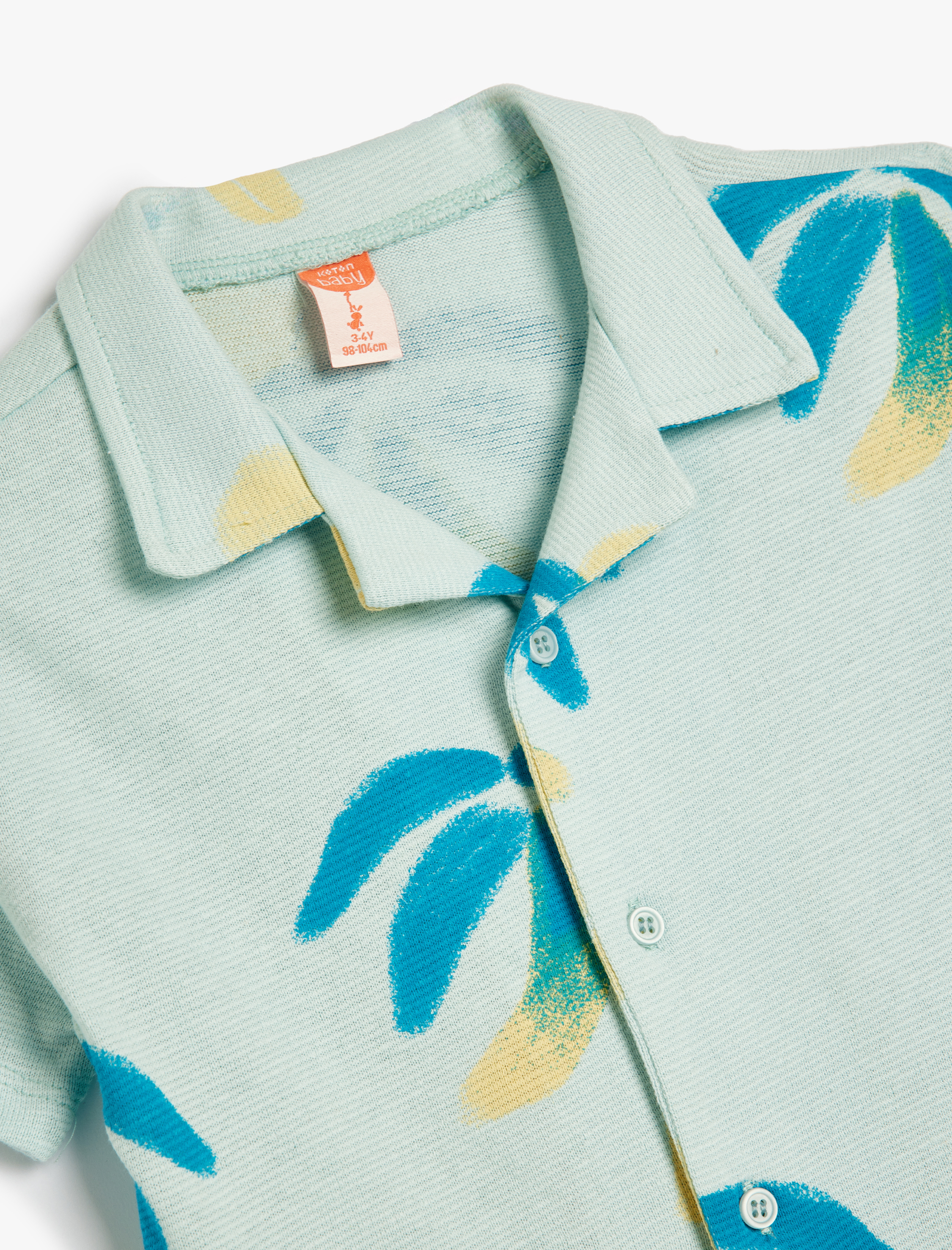  Erkek Bebek Gömlek Palmiye Baskılı Kısa Kollu Cep Detaylı Pamuklu