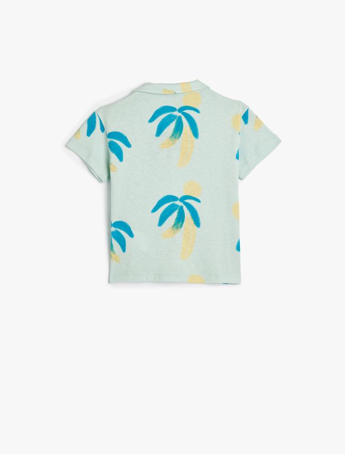 Erkek Bebek Gömlek Palmiye Baskılı Kısa Kollu Cep Detaylı Pamuklu