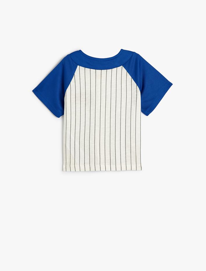 Erkek Bebek Spor Tişört Baskılı Kısa Kollu V Yaka Düğme Kapamalı