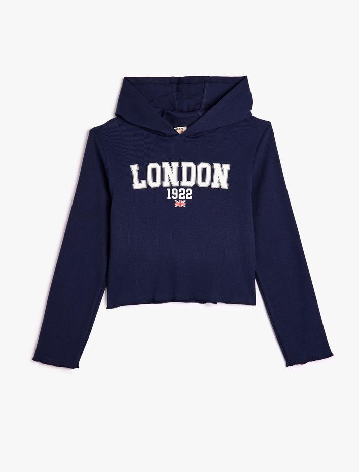 Kız Çocuk Kapşonlu Sweatshirt Şehir Baskılı Şardonlu Pamuklu