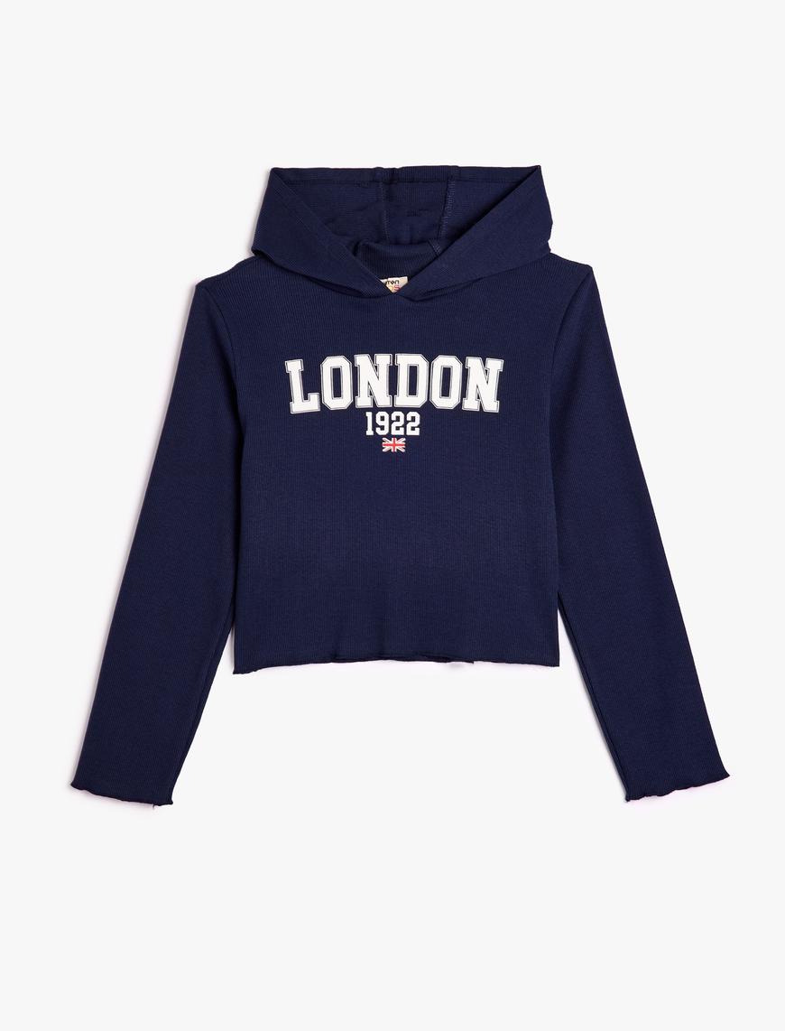  Kız Çocuk Kapşonlu Sweatshirt Şehir Baskılı Şardonlu Pamuklu