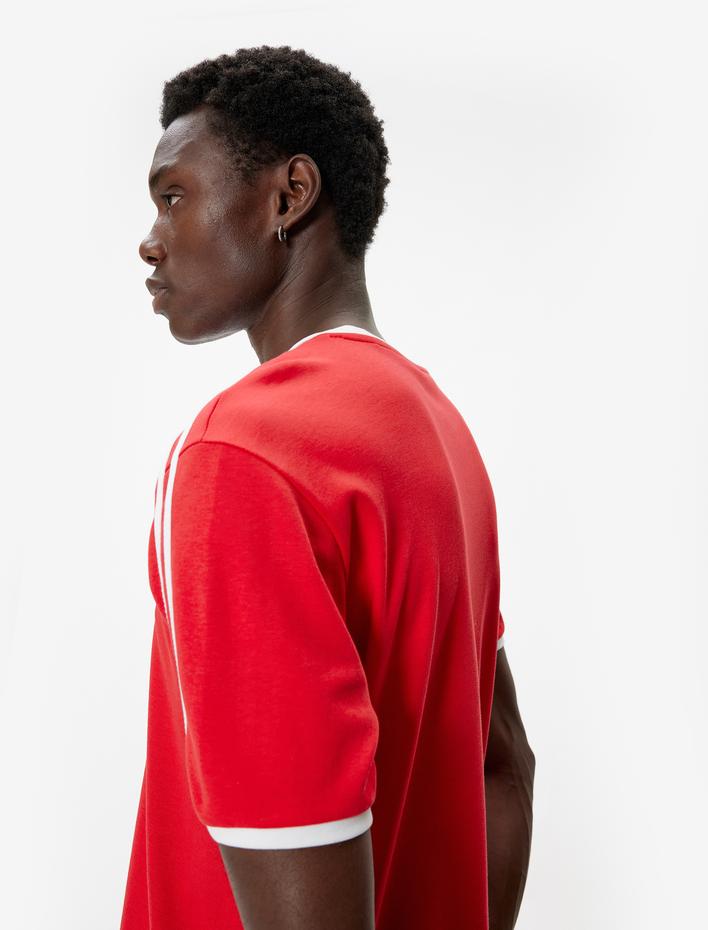  Slim Fit Tişört Slogan Baskılı Kısa Kollu Bisiklet Yaka Biyeli