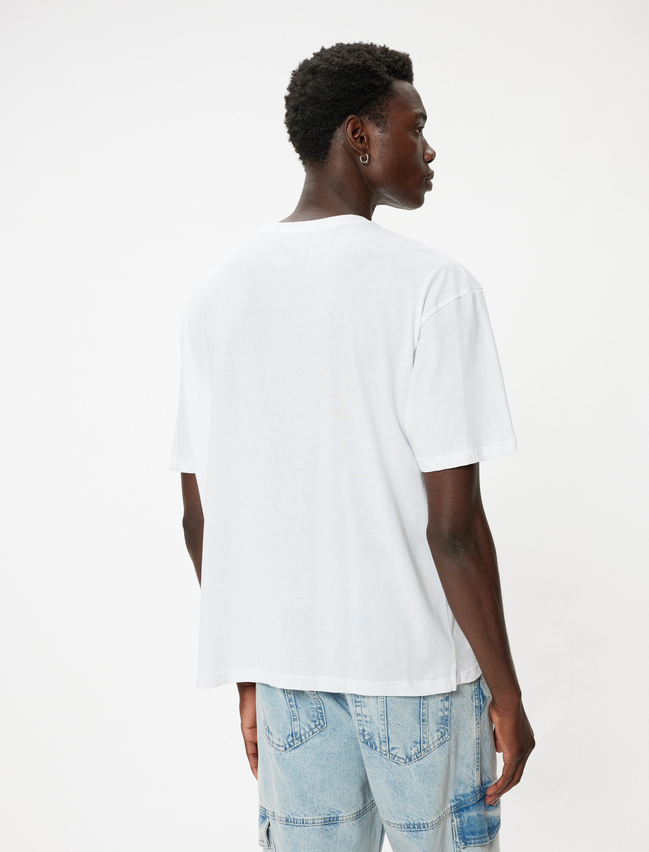   Slogan Baskılı Kısa Kollu Pamuklu Bisiklet Yaka Oversize Tişört