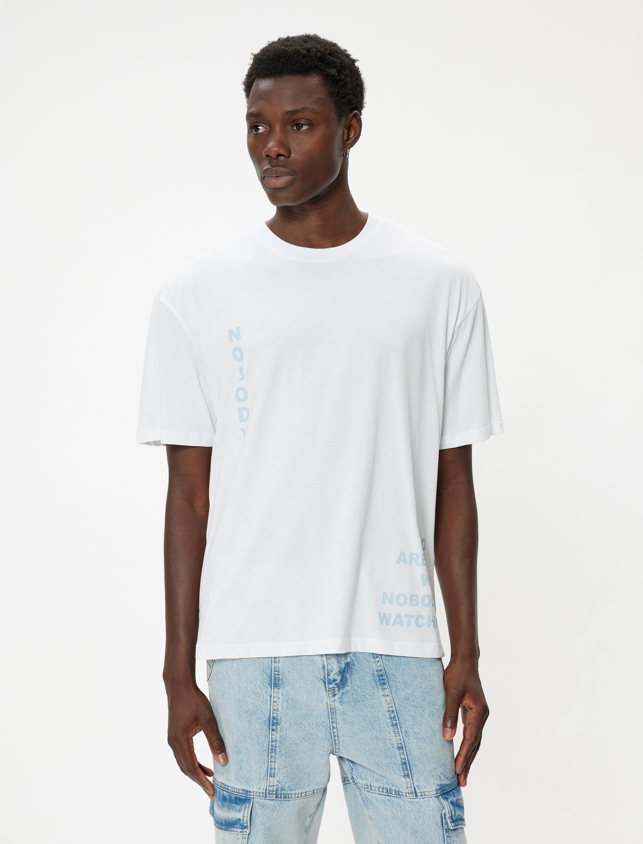   Slogan Baskılı Kısa Kollu Pamuklu Bisiklet Yaka Oversize Tişört