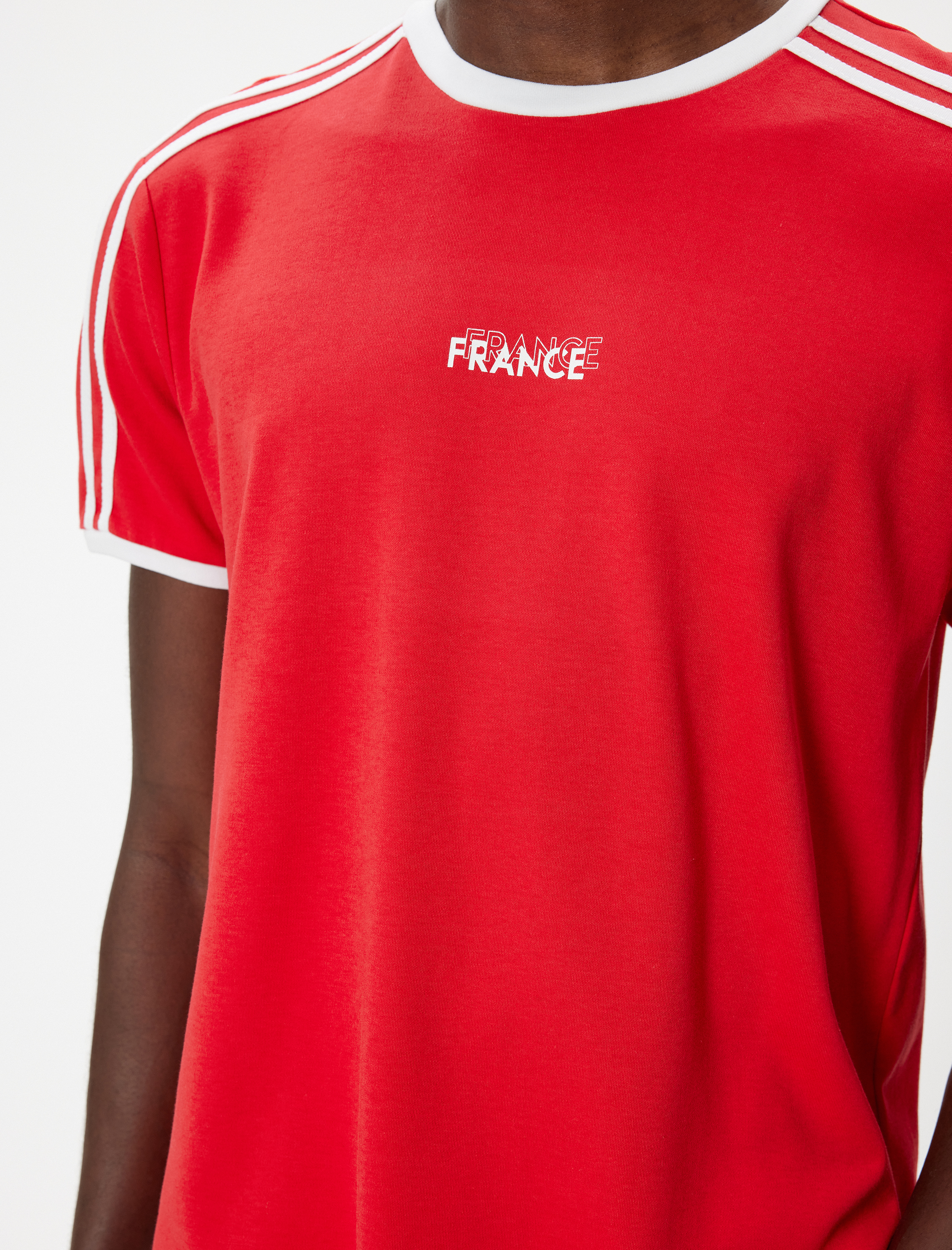   Slim Fit Tişört Slogan Baskılı Kısa Kollu Bisiklet Yaka Biyeli