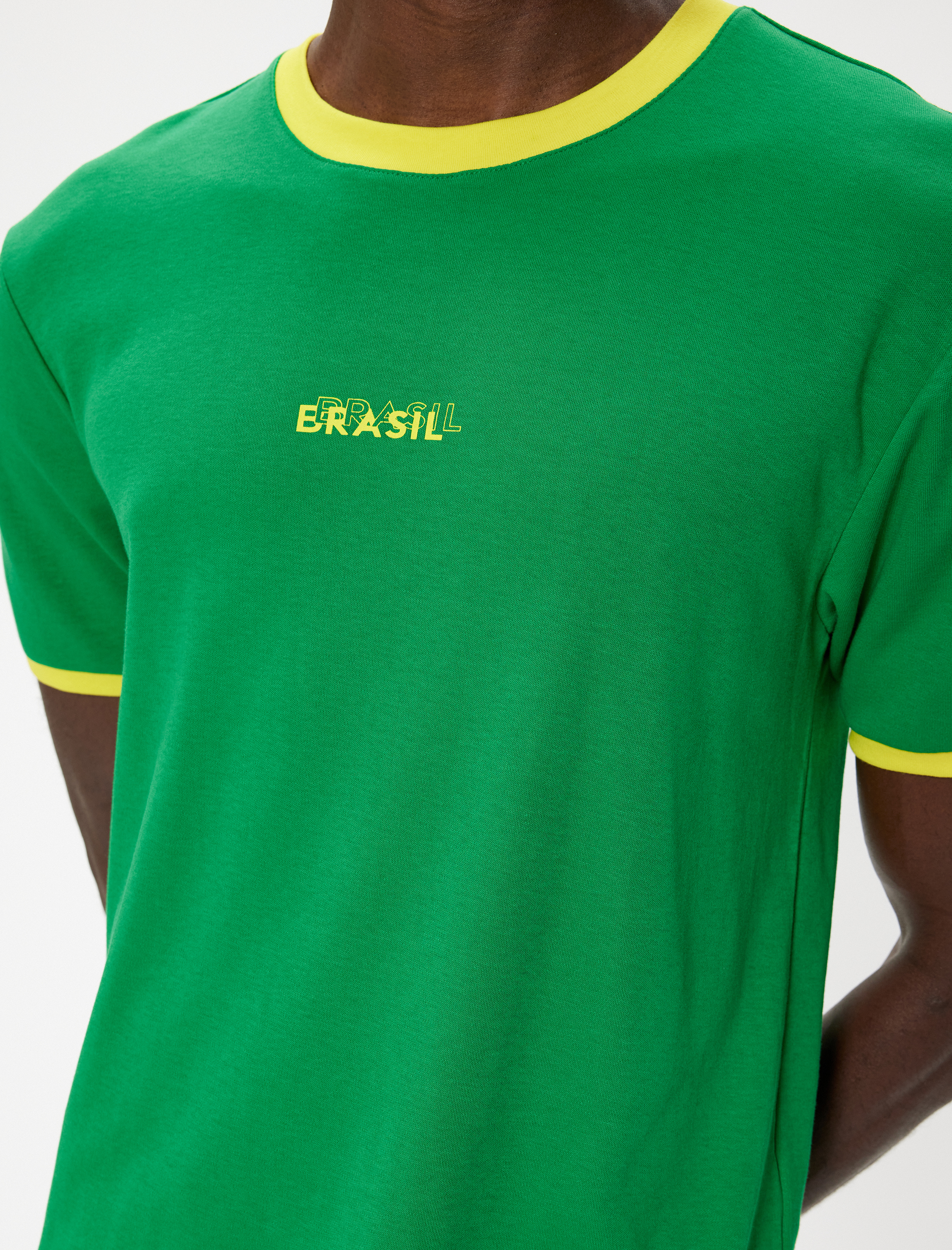   Slim Fit Tişört Slogan Baskılı Kısa Kollu Bisiklet Yaka