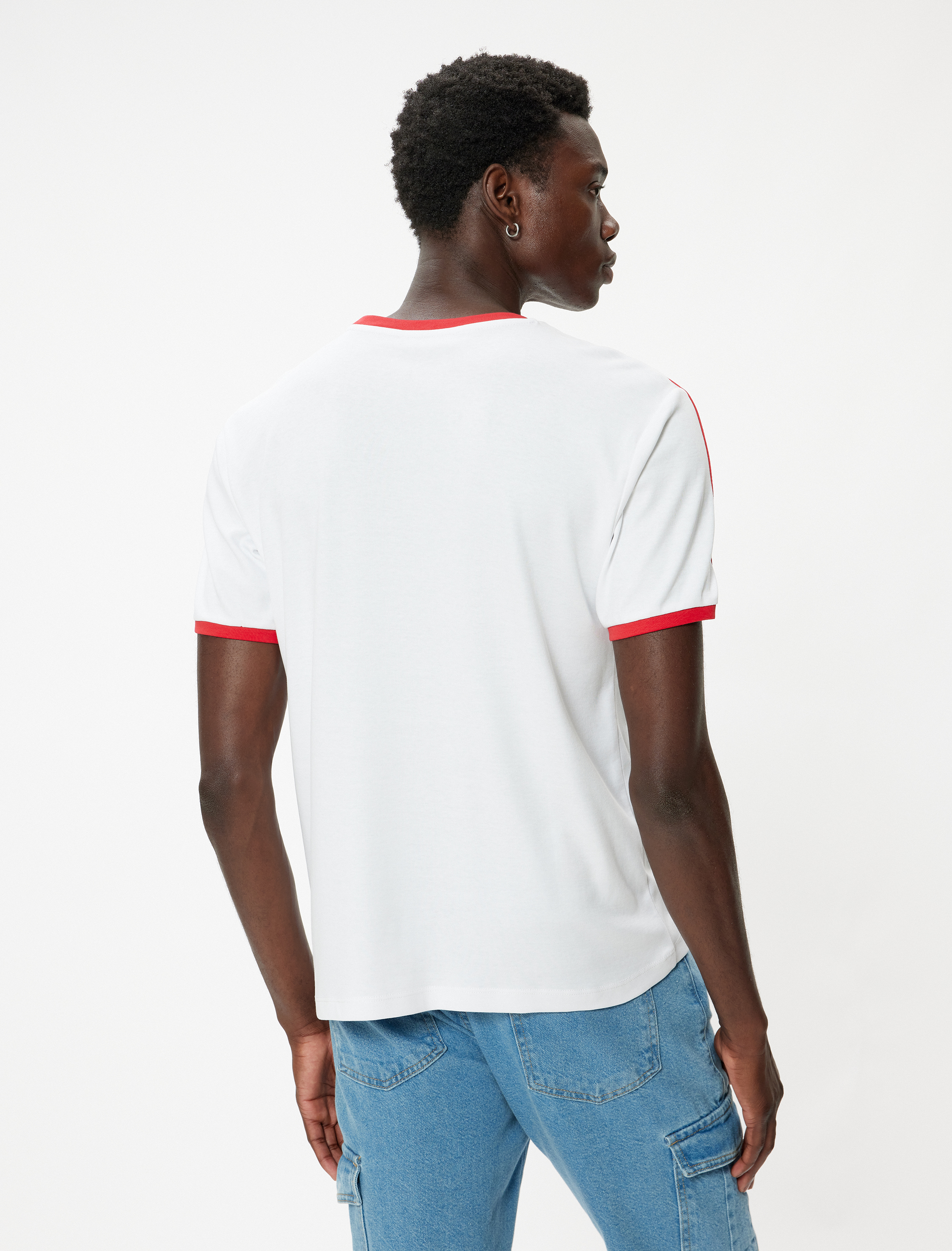 Slim Fit Tişört Slogan Baskılı Kısa Kollu Bisiklet Yaka Biyeli