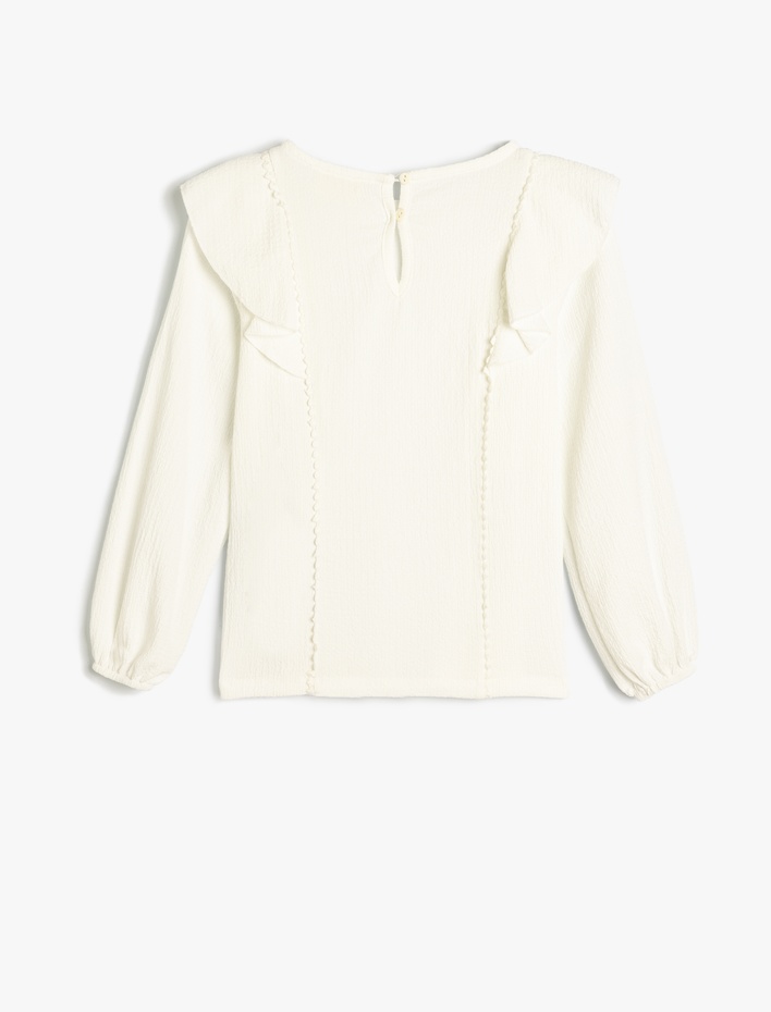 Kız Çocuk Bluz Fırfır Detaylı Uzun Kollu Manşetleri Lastikli