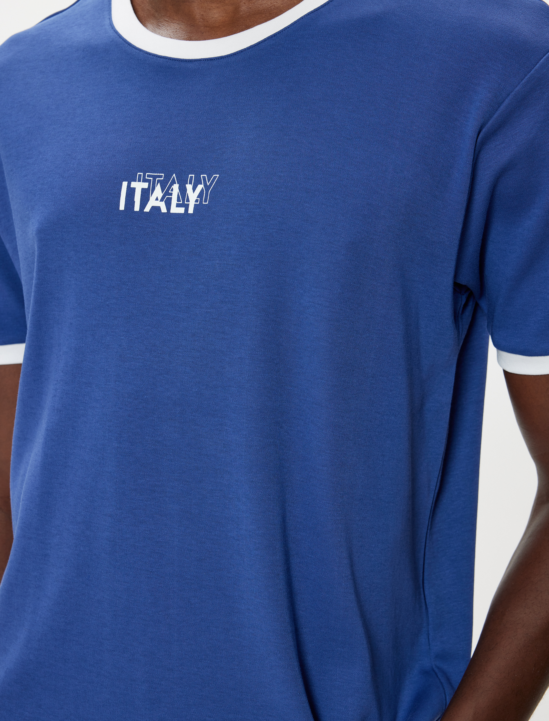   Slogan Baskılı Tişört Kısa Kollu Bisiklet Yaka Dar Kalıp