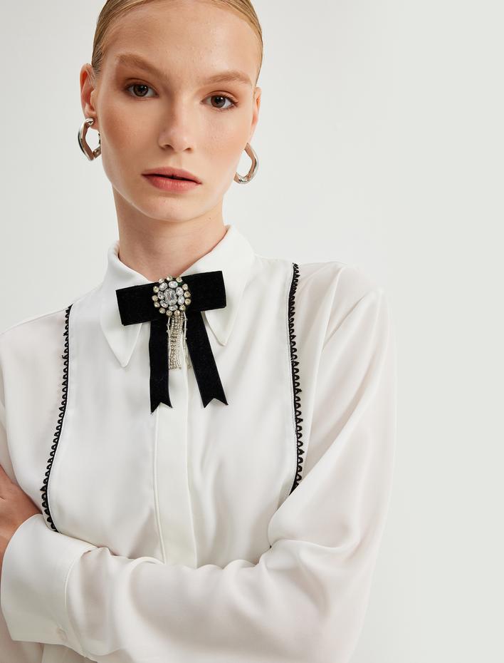  Smokin Gömlek Uzun Kollu Gipür Detaylı Renk Kontrastlı Regular Fit