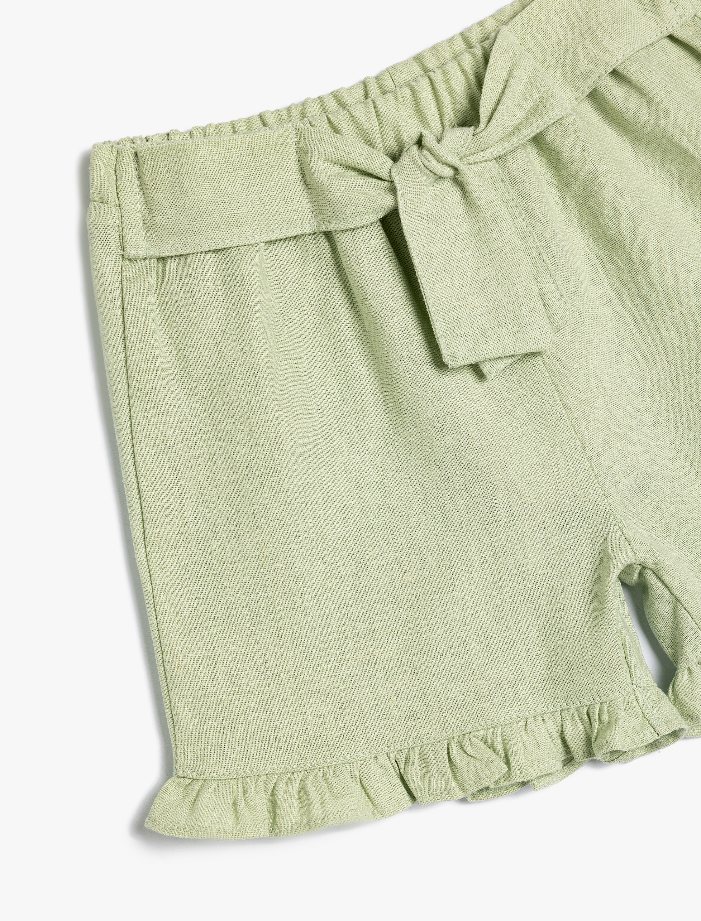  Kız Bebek Keten Şort Fırfırlı Kuşak Detaylı Beli Lastikli