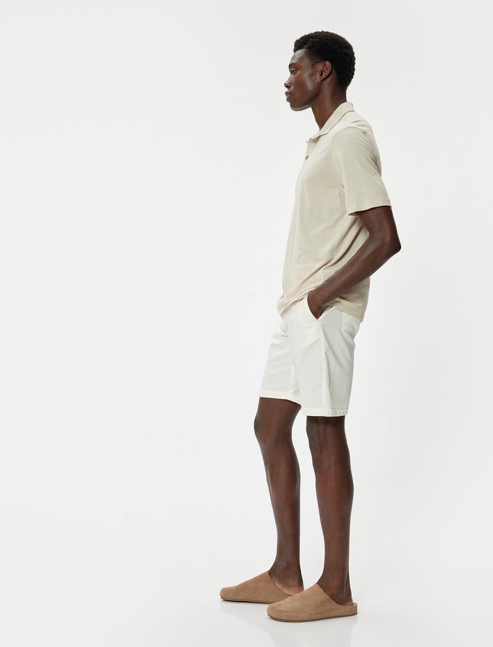  Bermuda Şort Chino Cepli Paça Detaylı Keten Karışımlı
