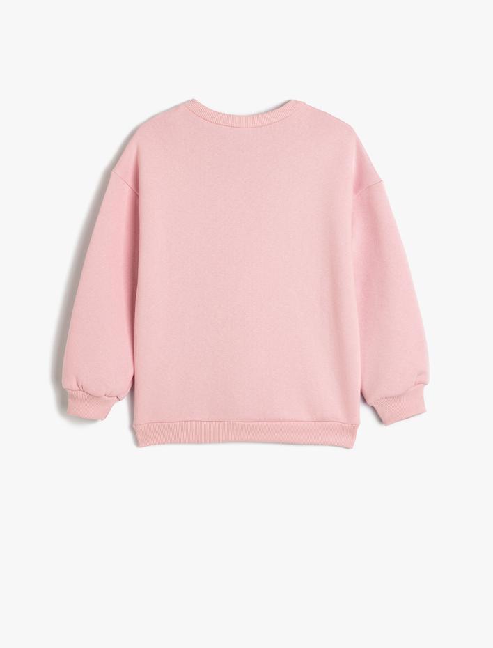 Kız Çocuk Anime Baskılı Sweatshirt Şardonlu Uzun Kollu Bisiklet Yaka Şardonlu