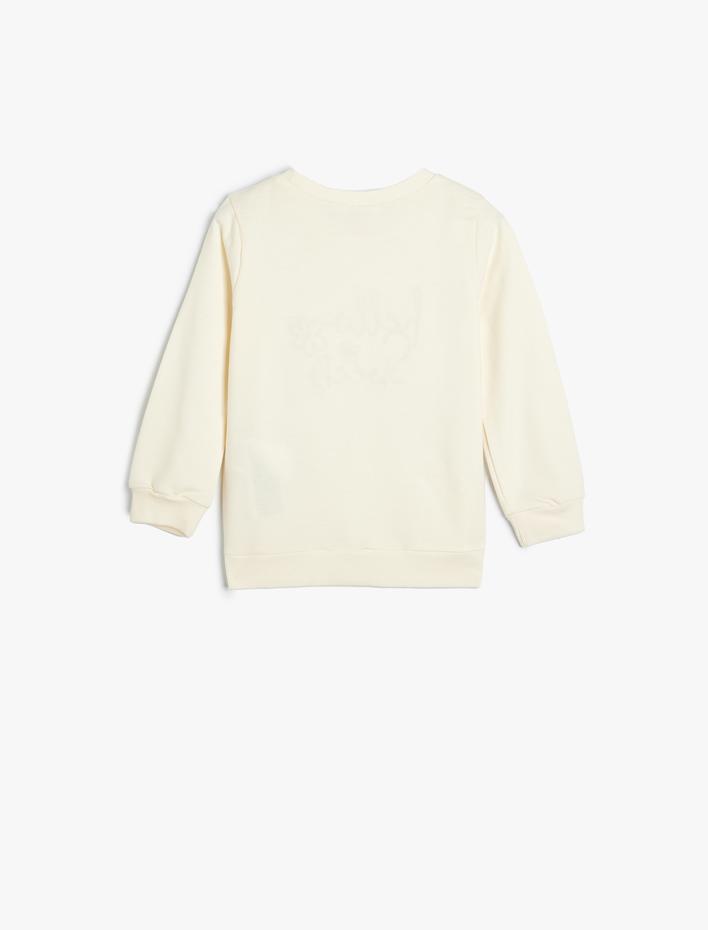 Kız Bebek Sweatshirt Uzun Kollu Bisiklet Yaka Baskılı Şardonlu Pamuklu