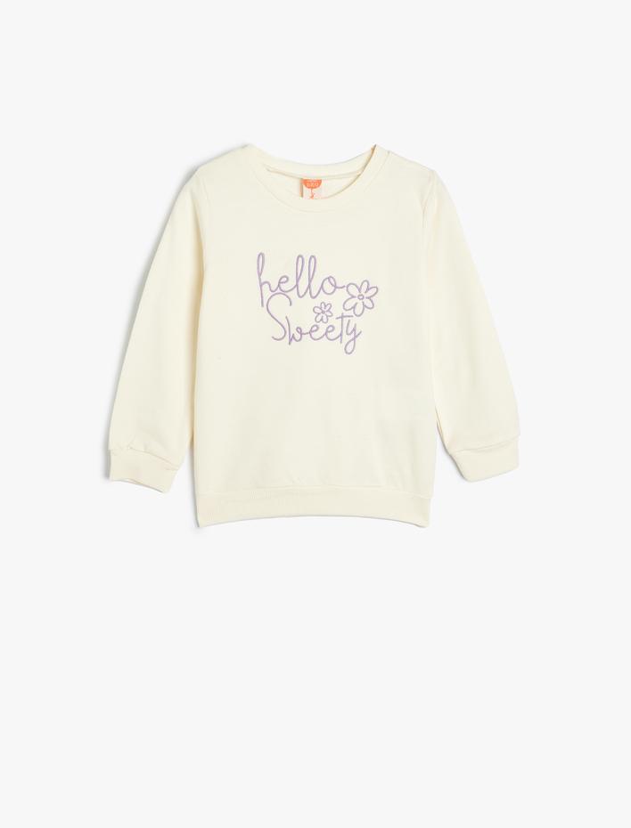 Kız Bebek Sweatshirt Uzun Kollu Bisiklet Yaka Baskılı Şardonlu Pamuklu