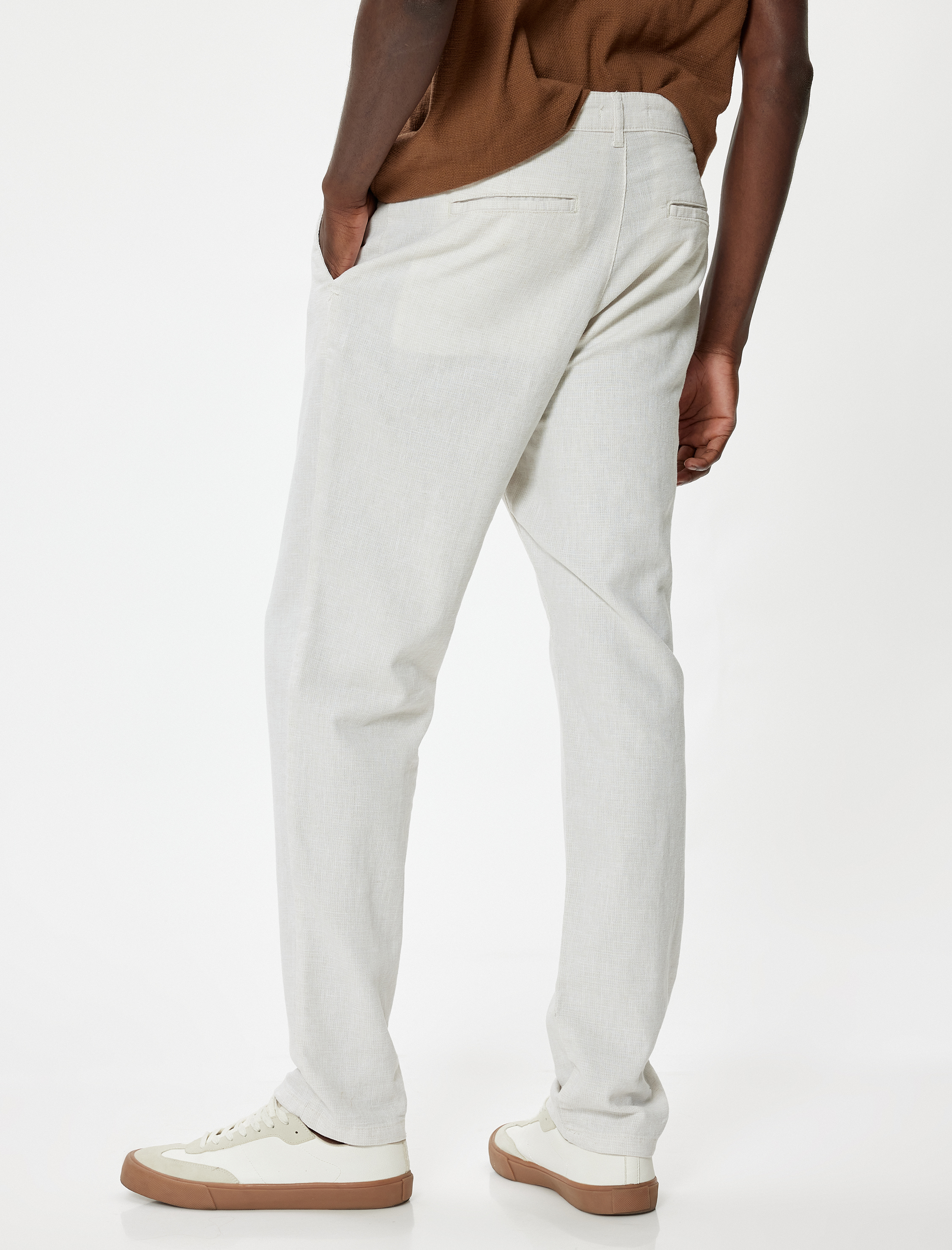   Keten Pantolon Chino Cep Detaylı Düğmeli