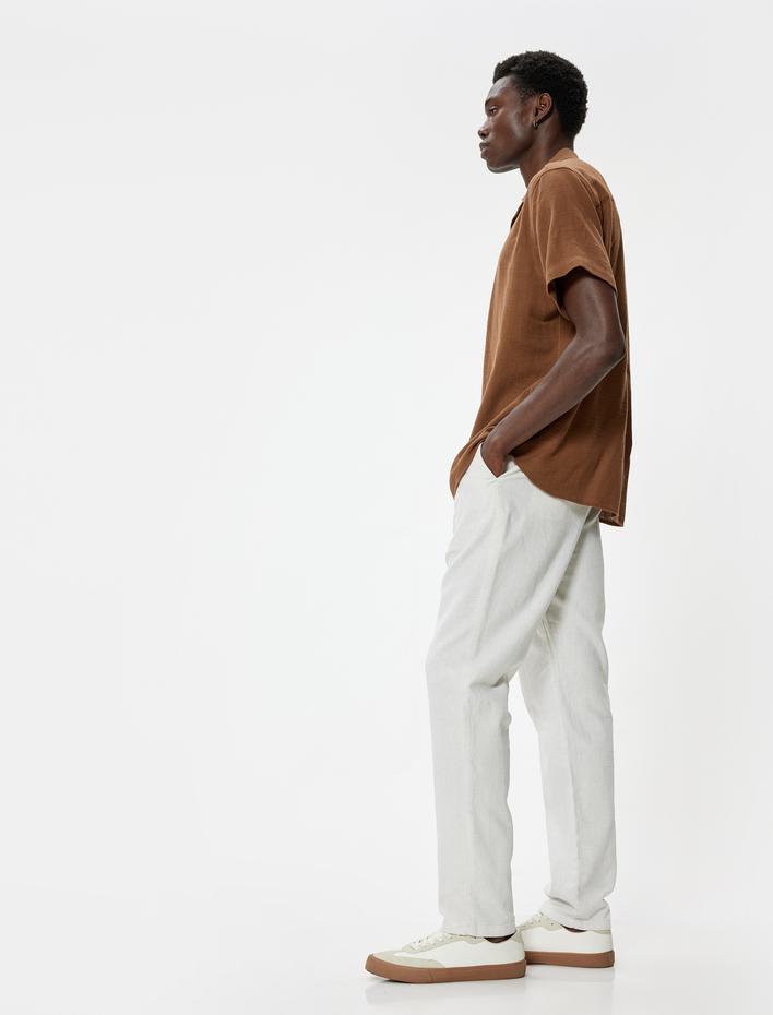  Keten Pantolon Chino Cep Detaylı Düğmeli