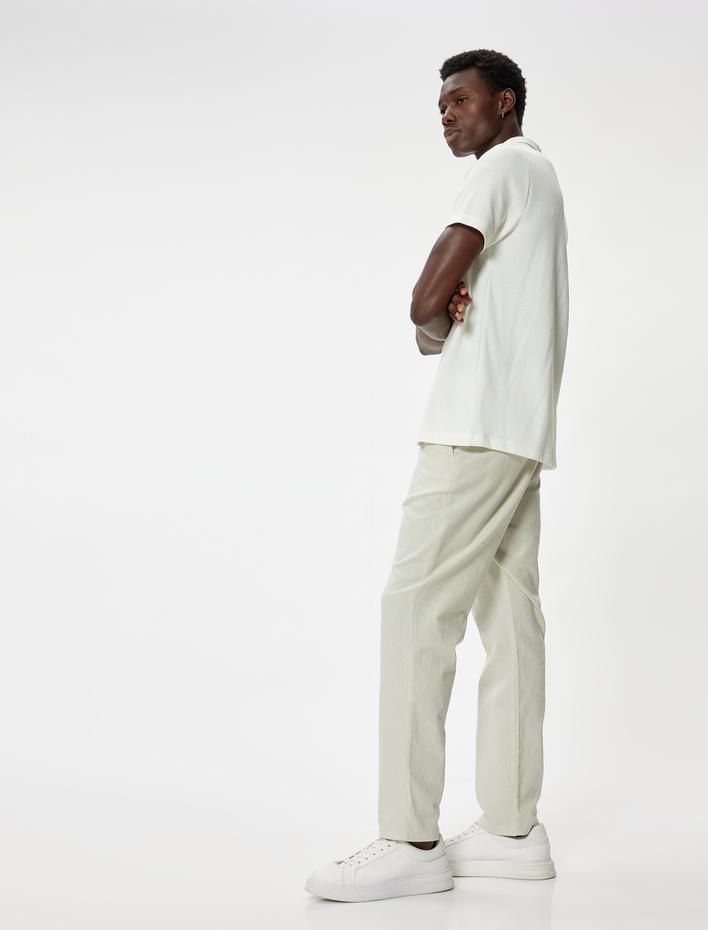  Keten Pantolon Chino Cep Detaylı Düğmeli