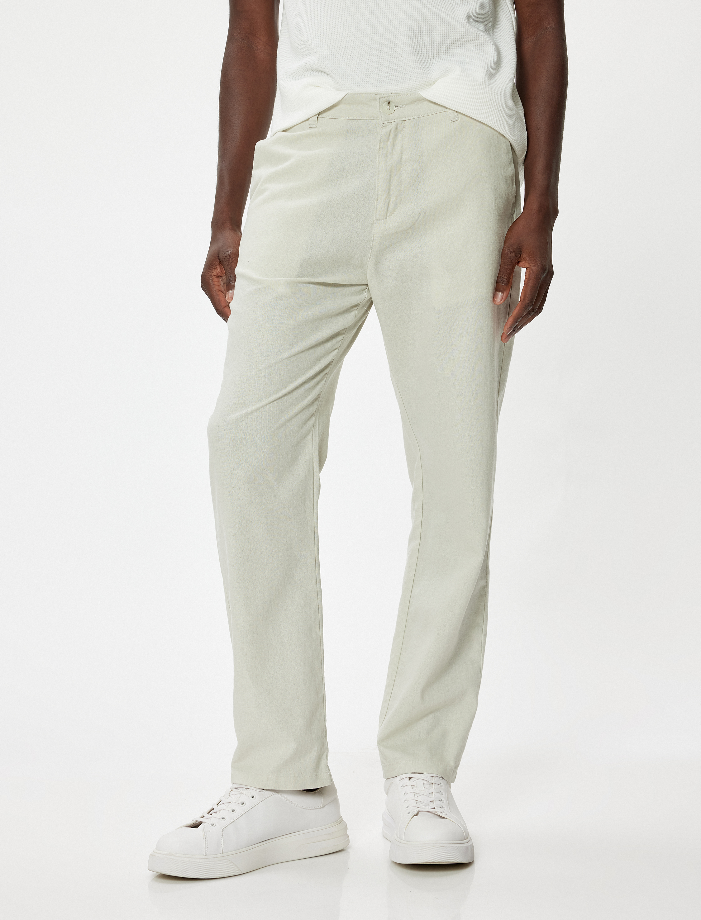   Keten Pantolon Chino Cep Detaylı Düğmeli