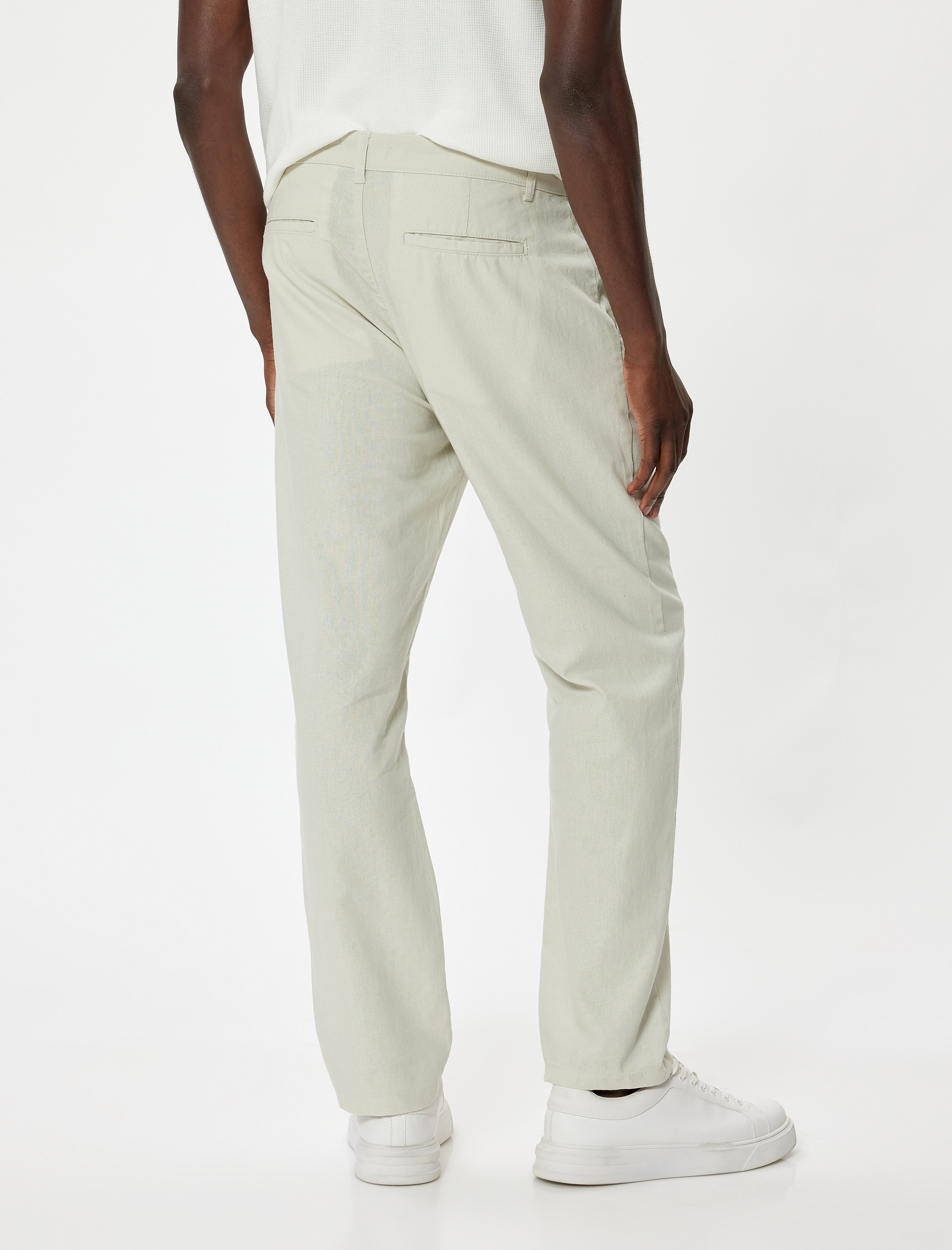   Keten Pantolon Chino Cep Detaylı Düğmeli