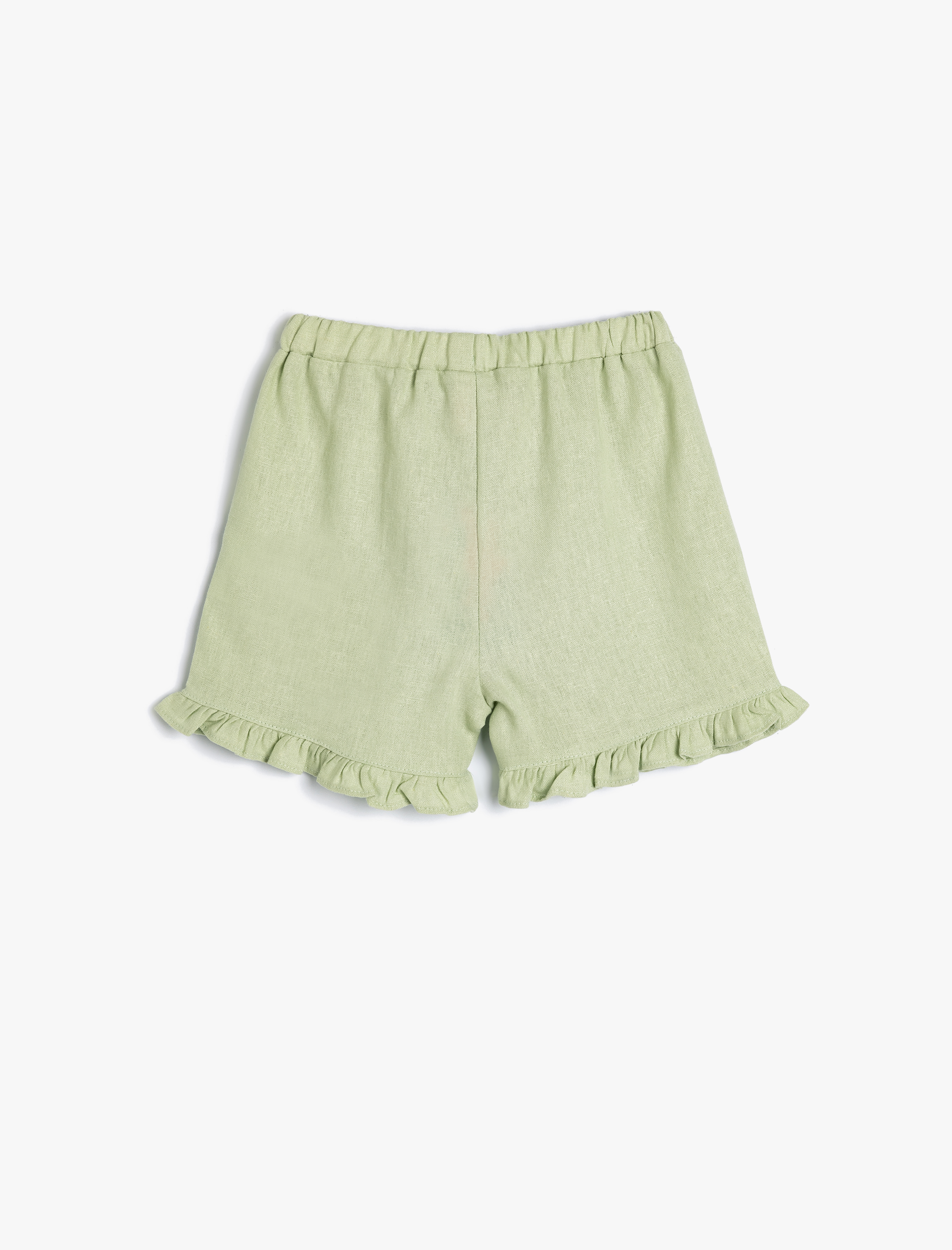  Kız Bebek Keten Şort Fırfırlı Kuşak Detaylı Beli Lastikli