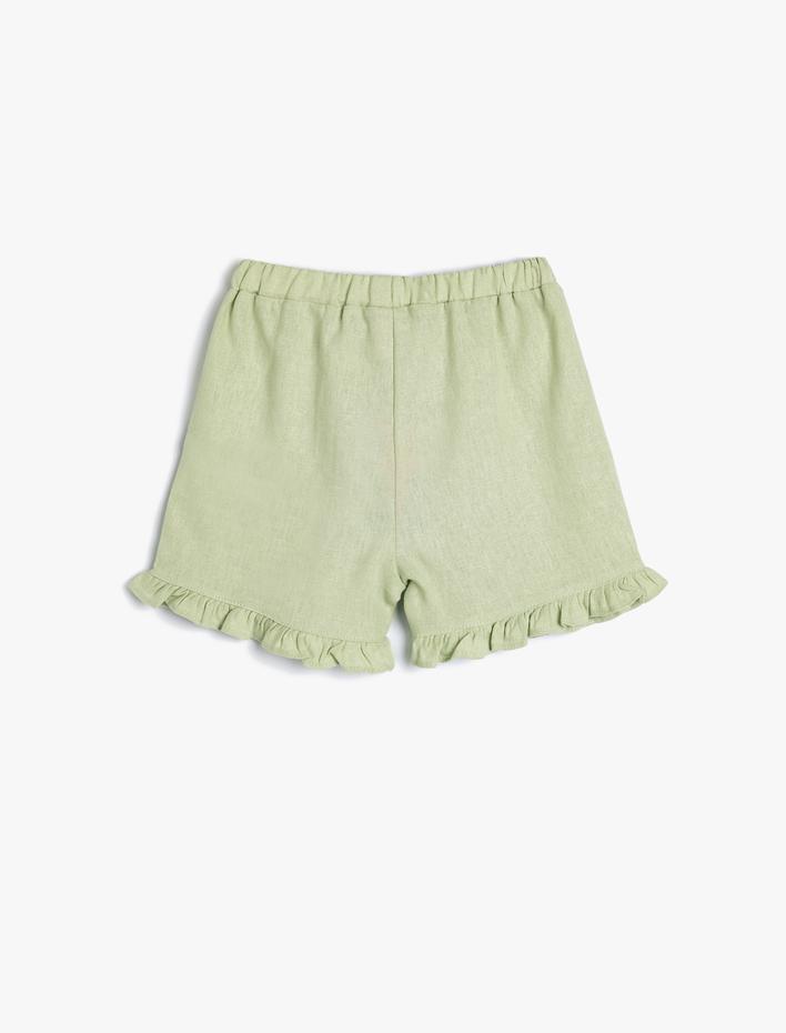 Kız Bebek Keten Şort Fırfırlı Kuşak Detaylı Beli Lastikli
