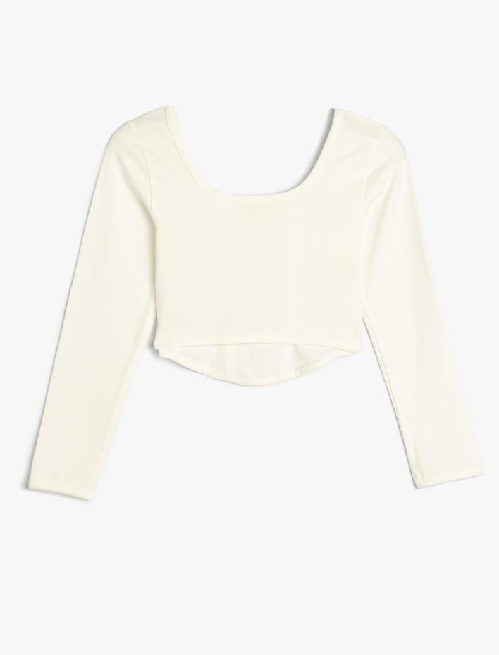 Kız Çocuk Tişört Bisiklet Yaka Uzun Kollu Dikiş Detaylı Pamuklu