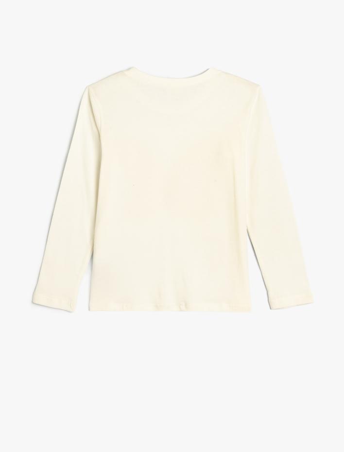 Kız Çocuk Kelebekli Tişört Pullu Payetli Bisiklet Yaka Pamuklu