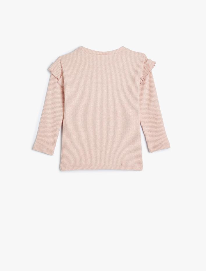 Kız Bebek Tişört Ribanalı Uzun Kollu Fırfır Detaylı Yumuşak Dokulu